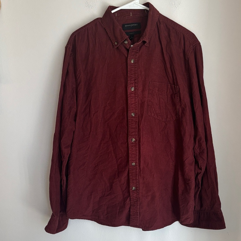 Banana Republic Men's corduroy Button-Down Shirt Deep Wine red long sleeve large